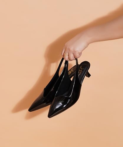 Image of JM LOOKS Sophisticated Pointed Toe Slingback Kitten Heels with Glossy Finish for Elegant Events and Work Wear