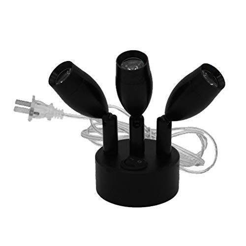 LUMINTURS 3W Three Heads LED Wall Mount Spotlight Adjustable Picture Light Plug In Lamp On/Off Button Cabinet Black Finish Nature White