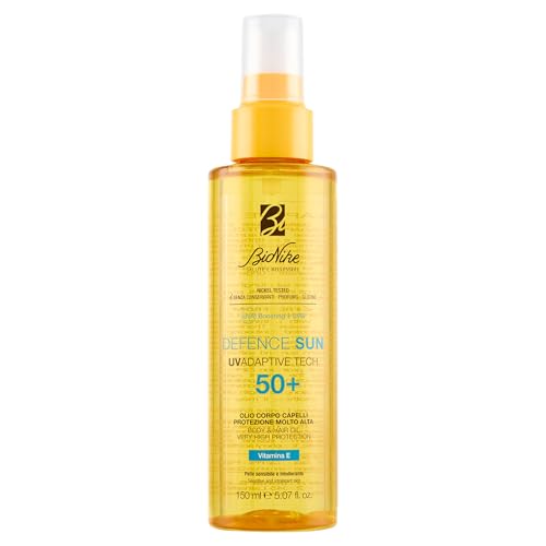 BioNike Defence Sun - Olio Solare Corpo e Capelli Spray SPF 50+, Protezione per Cute e Capelli, Arricchito con Vitamina E, 50 ml