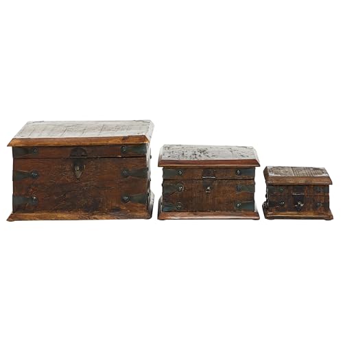 Boîtes en bois de récupération Deco 79 lot de 3 pour rangement empilable rustique