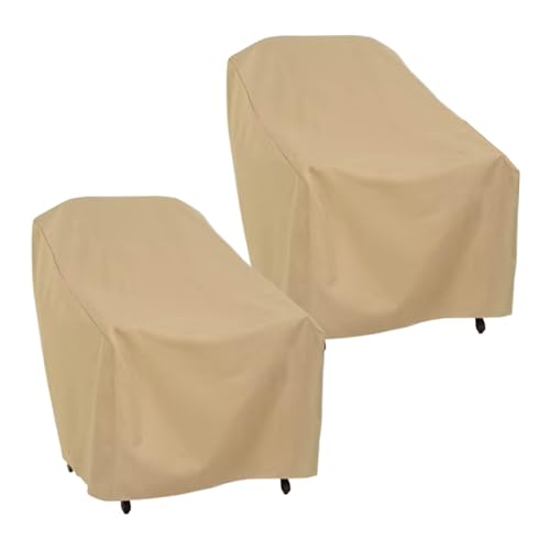 Lot de 2 housses de chaise d'extérieur – Protections imperméables en polyester 210D beige avec protection coupe-vent robuste pour porche, balcon ou maison de plage, 83 x 86 x 78 cm