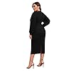 Verdusa-Womens-Plus-Size-Bishop-Sleeve-Plunging-V-Neck-Belted-Bodycon-Dress Verdusa Women's Plus Size V Neck Lantern Sleeve Midi Belted Bodycon Dress Black 2XL