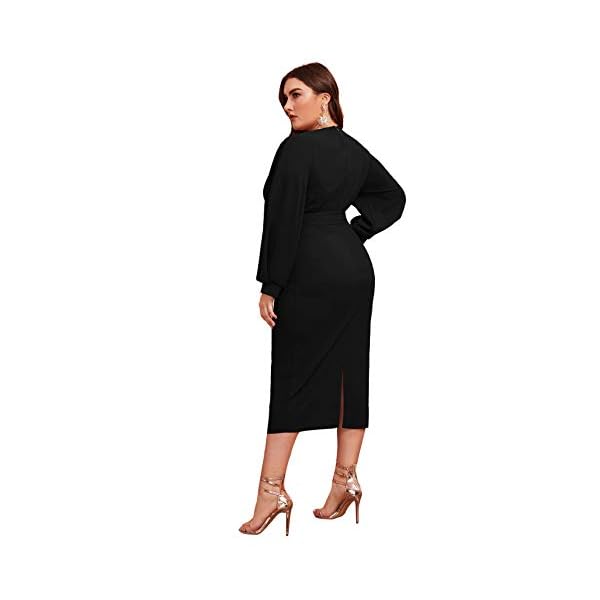 Verdusa-Womens-Plus-Size-Bishop-Sleeve-Plunging-V-Neck-Belted-Bodycon-Dress Verdusa Women's Plus Size V Neck Lantern Sleeve Midi Belted Bodycon Dress Black 2XL