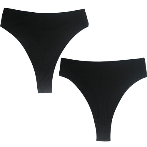Image of High Waisted Cotton Thongs Underwear For Women Breathable Sport Athletics Panties High Rise Plus Size Multipack