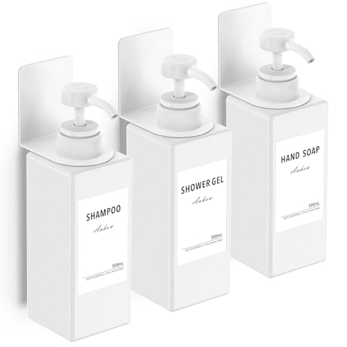 Anhow 3 Pièces Distributeur Savon Mural 500ml, Distributeur Gel Douche de Pompe à Presser avec...