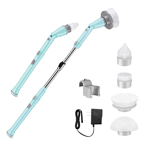 Electric Spin Scrubber,360 Power Scrubber with Long Extendable Handle and Cordless,Shower Scrubber for Cleaning,Tub and Tile Kitchen Scrubber Equipped with 4 Multi-Purpose Cleaning Brush Heads(Blue)