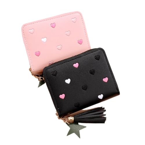 Womens wallet Women Small Wallet Ladies Mini Tassel Wallet Girl Short Zipper Leather Purse Female Hand Wallet Purse(Black)2