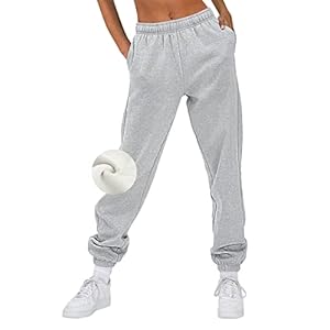 AUTOMET Women’s Winter Casual Baggy Fleece Lined Sweatpants Fashion 2023 Joggers Wide Leg Pants Athletic Clothes with Pockets Grey