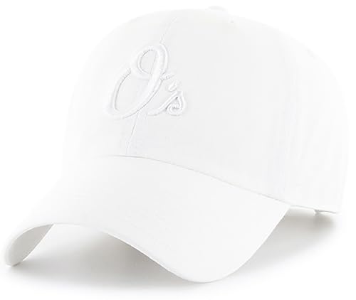 47 Brand MLB White White Primary Logo Clean Up Adjustable Baseball Cap Hat, Adult One Size Fits All - Baltimore Orioles White