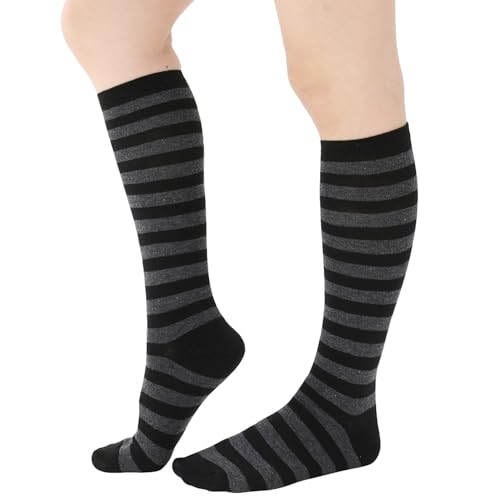 Image of DOOVID Casual Knee High Socks for Women Tube Socks Elasticity Athletic Socks Thin Stripe Knee High Stockings