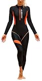 Womens One Piece Long Sleeve Swimsuit Sun Protection UPF 50+ Swimwear Full Body Zipper Rash Guard Li