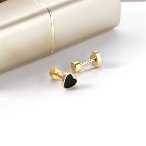 18G Black Enamel Heart Love Screw Back Small Stud Earrings for Women Men Minimalist Surgical Steel Cartilage Tragus Piercing Sleeper Studs Hypoallergenic for Sensitive Ears Valentine's Day Birthday Gift Her Daughter3