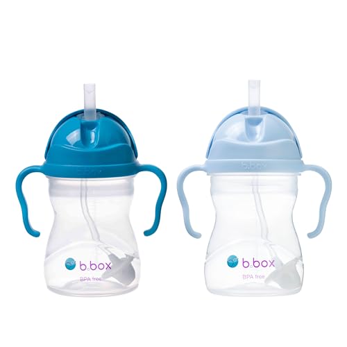 b.Box Sippy Cup with Weighted Straw for 6 Month Plus Babies to Toddlers, Cobalt/Bubblegum, 240 ml Capacity (Pack of 2)