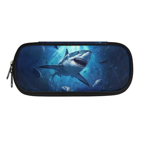Image of Shark Pencil Case Box Blue Big Capacity Pen Pouch with Zipper Closure Pencil Holder for Elementary Middle School Student Stationery Bags