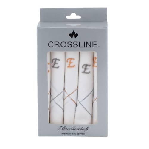 Image of CROSSLINE Men's Initial Monogram (A-Z) Embroidery 100% Pure Cotton Handkerchief | White Base With Colored Border | Handkerchiefs For Men Cotton Soft - (Pack of 5)