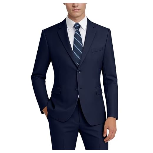 Hipfun Conjunto de terno masculino de 2 peças slim fit com dois botões e calça lisa com entalhe de gravata lapela casual para casamento, Azul marinho, Large