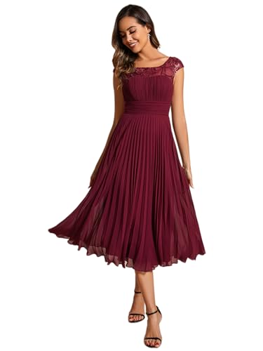 Ever-Pretty Vestidos de Invitada de Boda Siempre Bonitos Vestidos de Cóctel Vestidos de Noche Damas Elegantes Vestidos de Noche de Boda Vestidos de Manga Corta de Gasa Burdeos 40