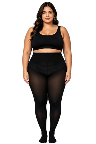 Image of CozyWow Plus Size Tights for Women 80D Soft Solid Color Semi Opaque Pantyhose High Waist 1X 2X 3X 4X