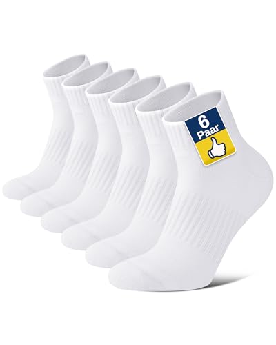 Niofind 6 Paires Chaussettes de Sport Homme & Femme – Chaussettes Quarter en Coton Respirantes avec Amorti Épais et Renforcé, Confortables pour Running, Tennis, Fitness et Usage Quotidien