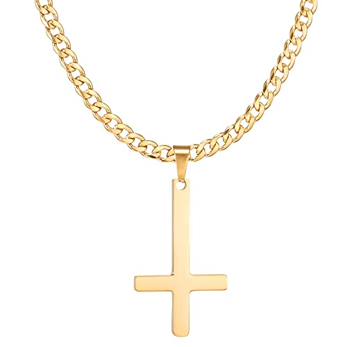 HSWYFCJY Cuban Inverted Cross Men 's Chain Acero Inoxidable Cadena Negra De Oro Plateado Para Hombres Collar De 28" Para Hombres Y Joyas Para Mujeres Cover