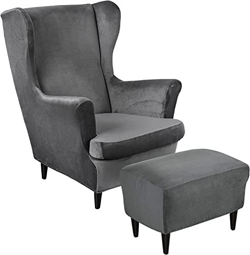 Fundas elásticas de terciopelo para sillón orejero contra arañazos