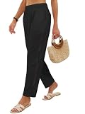 Pantalón Lino Mujer Verano Fresco Pantalones Tobillero Ligeros Cintura Elástica Pantalón Cropped Holgado Cómodo Casual, Negro L