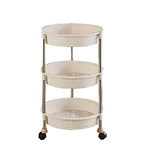 MERTNK Carros de Mano Móviles, Carro de Servicio Doméstico, Carro de Herramientas Redondo de Plástico para Salón de Belleza Y Spa con Ruedas, Carro de Utilidad con Asas para Baño/Beige/3 Tiers
