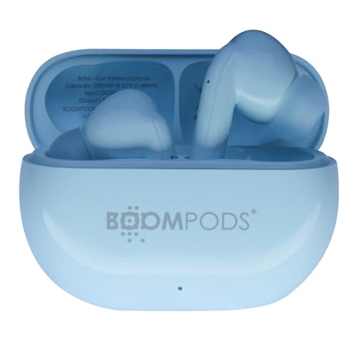 Boompods Echobuds In-Ear Bluetooth Kopfhörer - Kabellose In Ear Ohrhörer mit Mikrofon, 19 Std. Spielzeit und Ladebox, IPX4 Wasserdicht, TWS-Ohrhörer mit Geräuschunterdrückung, Himmelblau