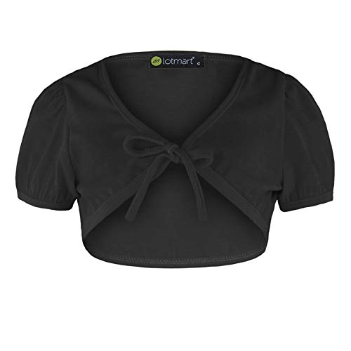 LOTMART Rageit Niña Corta Niños Corbata Up Delantero Bolero Manga Top Manga Japonesa - Negro, 9-10 Años