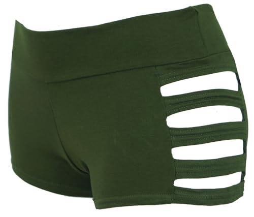 GURU SHOP Goa Pantys, Psytrance Hotpants, Shorts - Olive, Damen, Baumwolle,...