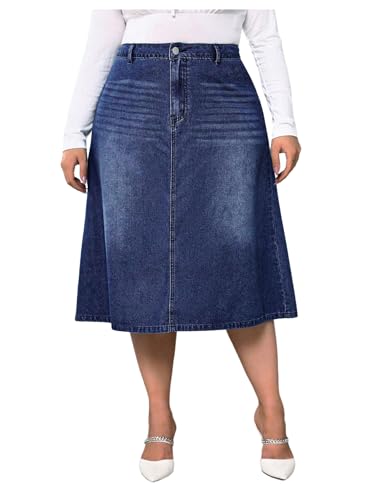 Milumia Women's Plus Size Jean Midi Skirt High Waisted A Line