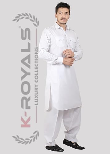 Image of K-ROYALS Full Pathani Suit for Mens /Cotton Blend Pathani kurta payjama set for mens