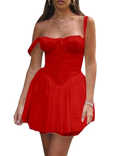 Achlibe Robe corset à manches longues et col carré pour femme - Mini robe courte Renaissance -...