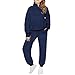 Girls Athletic Sets Half Zip Sweatshirt Pullover Crop Tops Jogger Set Kids Lightweight Fleece Fashion (Navy, 9-10 Years)