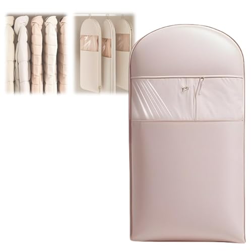 Space Saving Hanging Garment Bag with Self Compression Zipper,Space Saver Closet Organizers,Dust Cover Clothes Bags for Down Coat(Pink,L)