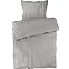 Pure Label Mako Satin Damast Streifen Bettwäsche hellgrau 135 x 200 cm mit Kissenbezug 80 x 80 cm aus 100% Baumwolle – Traumhaft weiches Mako Satin Bettwäsche Set in Uni