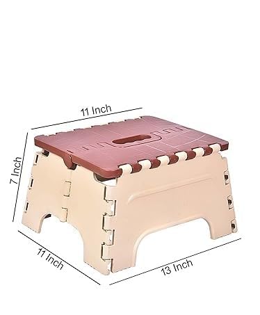 Image of 7 Inches Foldable Plastic Step Stool for Home & Kitchen, Portable Non-Slip Folding Stool, Heavy Duty Multipurpose Foot Rest for Bathroom, Office & Outdoor Use (Brown-Ivory)