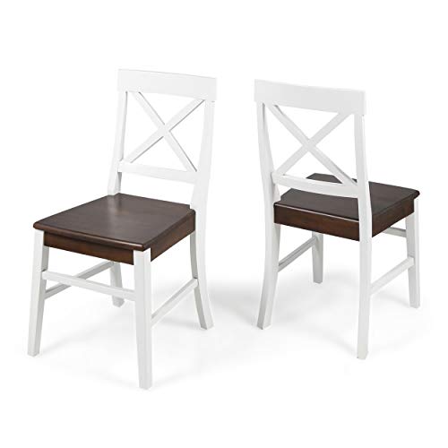 Christopher Knight Home Roshan Farmhouse Acacia Wood Dining Chairs, White / Walnut 21D x 17.75W x 35.5H Inch