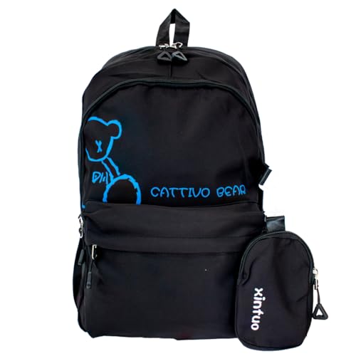 Mochila Juvenil Feminina Escola Faculdade Espaçosa Reforçada Grande Estilosa Moderna Qualidade Premium Prova De Água Ursinho Estojo (PRETA)