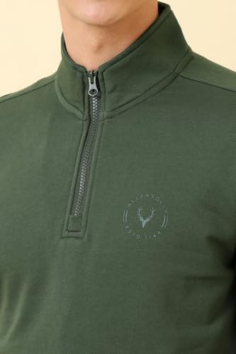 Image of Allen Solly Mens Solid High Neck Half Zipper Sweatshirt | 80% Cotton Non Hooded Casual Sweatshirt
