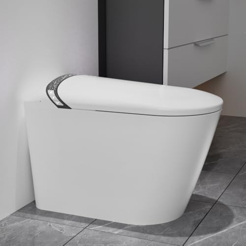 Inodoro Inteligente Moderno con Bidé Integrado para Baño, Asiento Auto Abre/Cierra, Sensor de Pie, Pantalla LED, Secador de Aire Caliente, Gris Mate (Blanco + Porcelana + Baño) miniatura 1