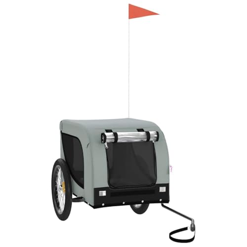vidaXL Pet Bike Trailer, Pet Cart Carrier for Small Dogs, Pet Bike Trailer with Flag, Dog Bicycle Wagon, Grey and Black Oxford Fabric and Iron