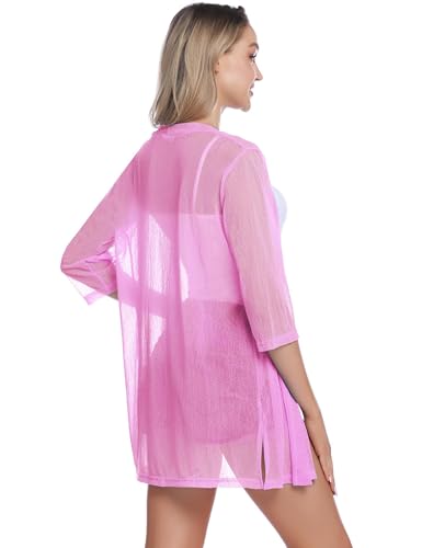 Image of iClosam Women Casual 3 /4 Sleeve Sheer Open Front Cardigan Sweater Kimono