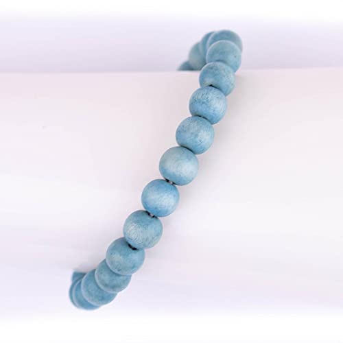TheBeadChest Wood Stretch Bracelet, Light Blue - Stackable Beaded Jewelry, Unisex for Men & Women3