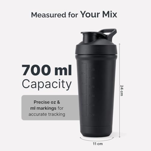 Image of CULT Steel Shaker with Bottom Opener 700ml | Leakproof Shaker for Gym & Protein Shaker Bottle | Stainless Steel Gym Shaker Bottle for Men & Women & Shaker Bottles (Black)