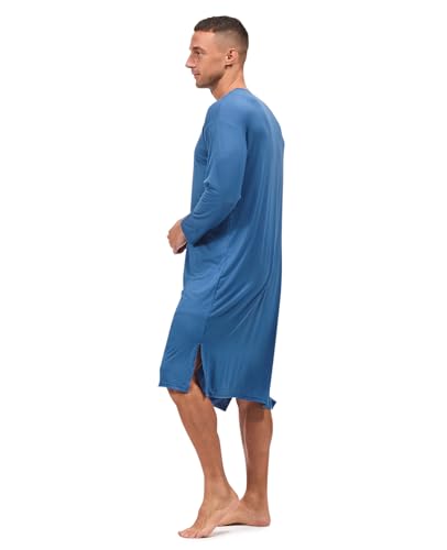 HEAVYWOOD Mens Nightshirt Pajamas Long Sleeve Nightgown Sleepwear Big&Tall Sleep Shirts2