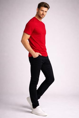 Image of Mens T Shirt Premium Cotton Slim Fit Crew Neck Short Sleeve Casual Basic Tee Soft Breathable Everyday Essential