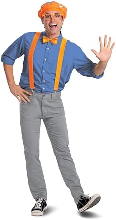 Blippi Costume Kit for Adult, Official Blippi Outfit with Hat Glasses and Bowtie Costume Accessories