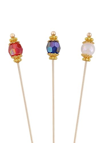 Image of Alilang 3Pcs Vintage Style 5 Inches Long Handle Hat and Lapel Pins with Flexible Bendable Design for Secure Fit on Hats, Scarves, and Suits