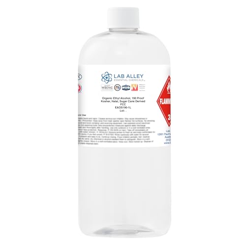 Lab Alley Ethanol 190 Proof (95%) Organic/Vegan Sugar Cane Alcohol, FCC Food Grade, 1 Liter